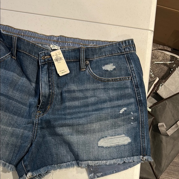 Aerie Blue Jean Shorts with Distressed Cut-Off Style - Picture 3 of 5